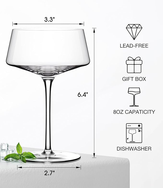 Martini Glasses Set of 6, Coupe Cocktail Glasses - Image 6