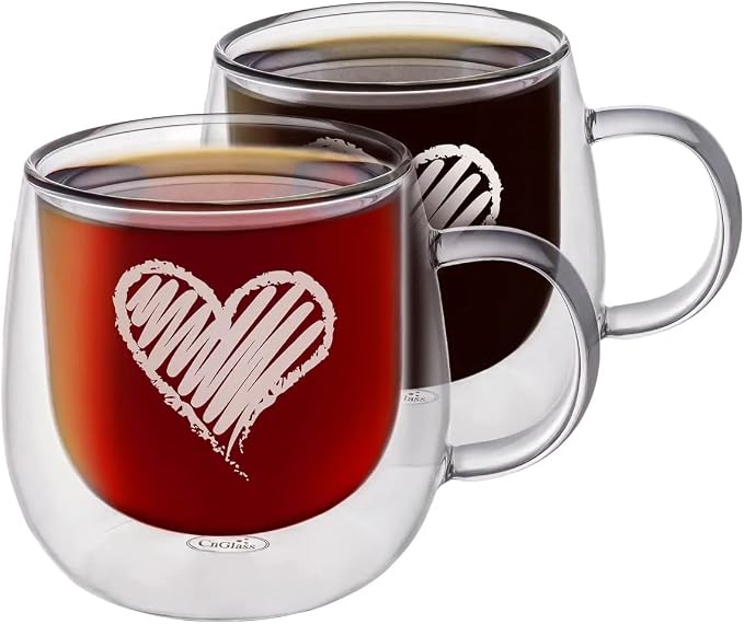 CNGLASS Double Walled Glass Coffee Mugs 10oz, Large Insulated Espresso Cups by CNGLASS