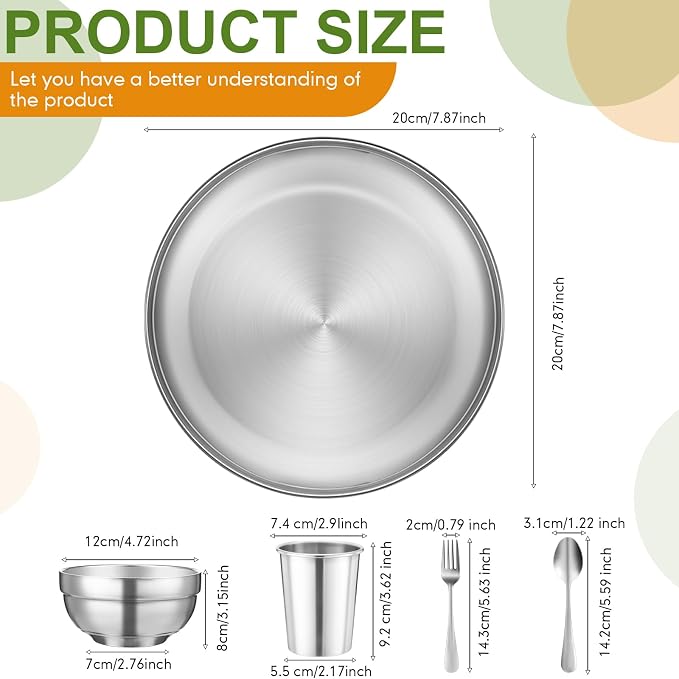 Jinei 50 Pcs Stainless Steel Dishes Set 10 Stainless Steel Plates, 10 Bowls - Image 3