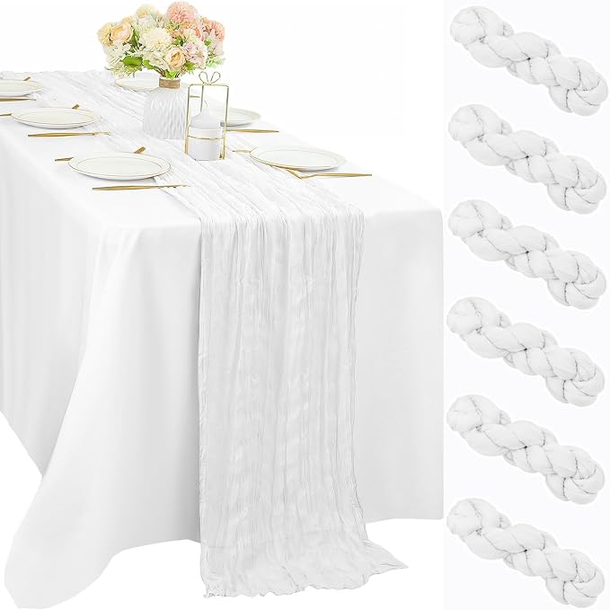 6 Pcs White Cheesecloth Table Runner 10FT Runner by Sunnyline