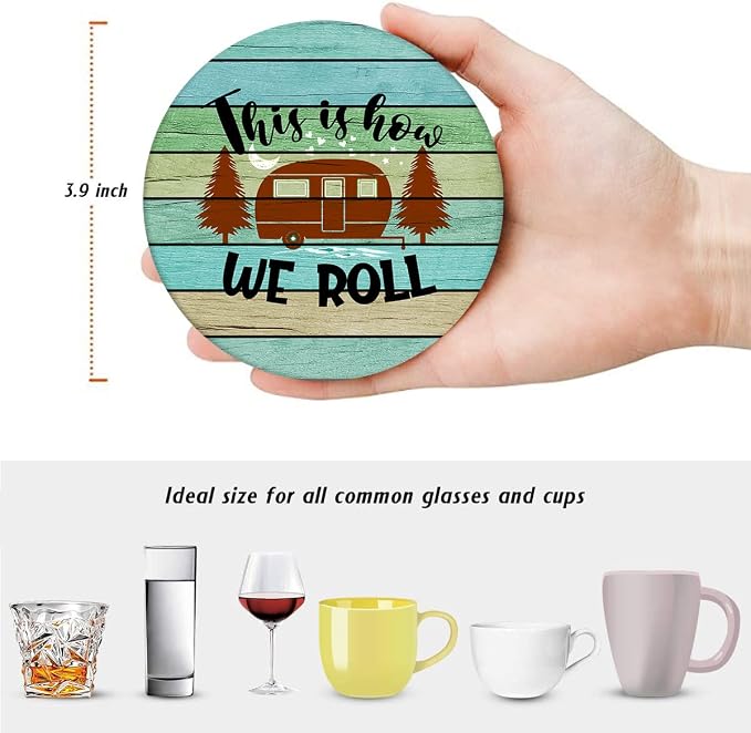 Coasters for Drinks, Ceramic Stone, Camping Wooden | Forest Summer Absorbent - Image 2