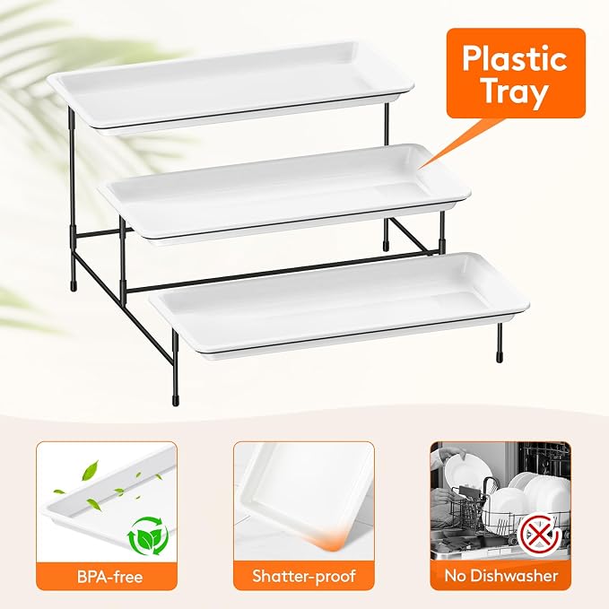 Lifewit 3 Tier Serving Tray, 36 x 17 cm/14 x 6.5" White Plastic Tiered Food - Image 3