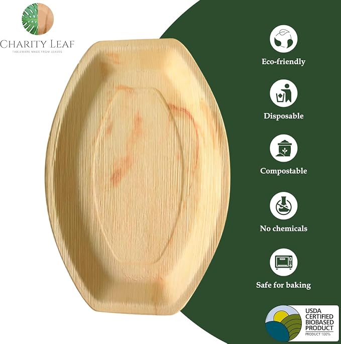 Disposable Bamboo 13" x 9" Trays Bamboo Serving Platters, Disposable Boards - Image 3