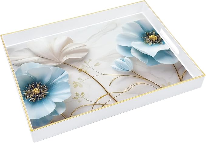 Serving Tray with Handles, 15.7 * 11.8 inches, Plastic Ottoman Tray with by PDUHKO