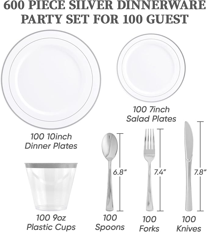 FOCUSLINE 600 Ct Silver Dinnerware Set - Image 2
