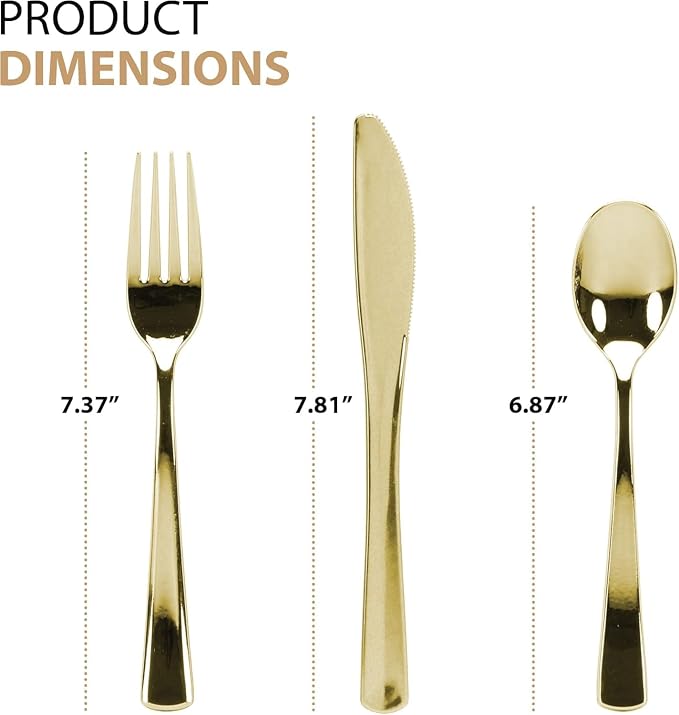 Gold Plastic Silverware Set, Extra Heavy Duty Flatware, Disposable Cutlery - Image 6
