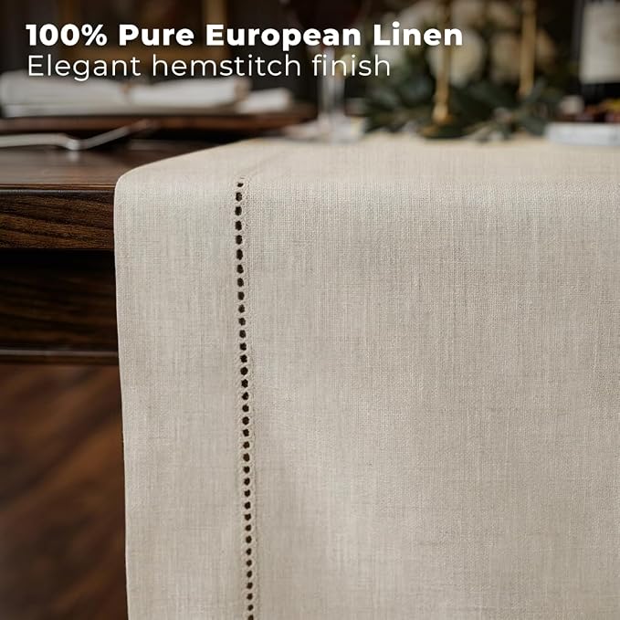 Signature Linen™ by D'Moksha Light Natural Table Runner 120 Inches Long - Image 2