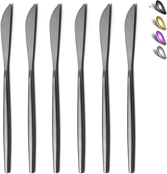 HOMQUEN Dinner Knives 6 Piece, Stainless Steel Matt Black Dinner Knife by HOMQUEN