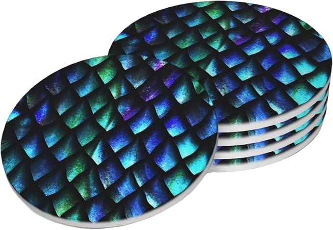 Dragon Scales Coasters Set of 4, Absorbent Ceramic Drink Coasters Cup Mat by Unknown