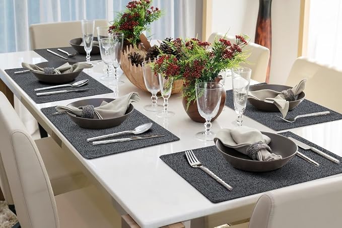 Faux Cotton Linen Placemats Set of 6, Cloth Washable Farmhouse Dining Table Mats - Image 8