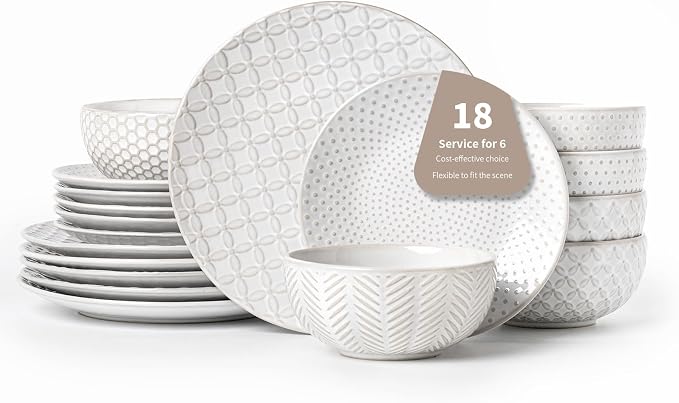 FOBENTA 18 Piece Embossed Dinnerware Sets by FOBENTA
