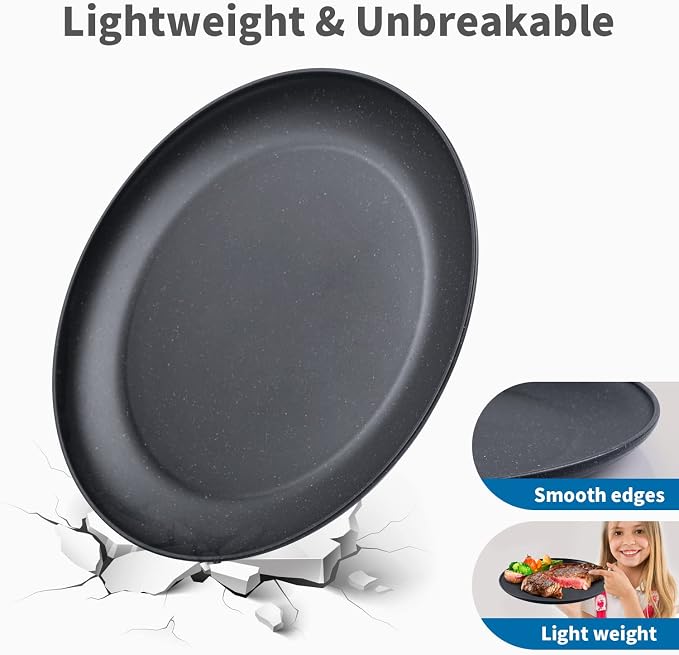 MISS BIG Wheat Straw Plates Set of 4, 10 Inch Black Dinner Plates, BPA Free | - Image 2