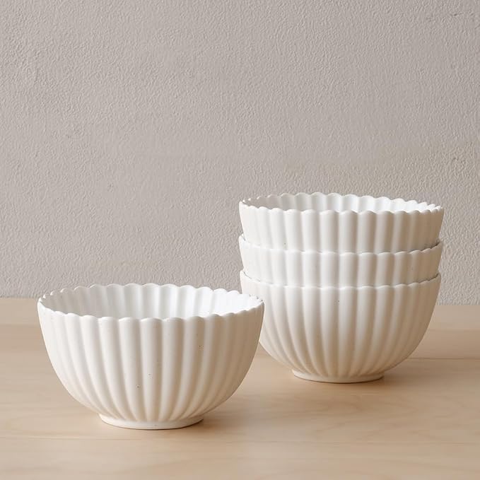 WENSHUO Small Ceramic Bowls, Daisy-Shaped, 5.5 in, Nacre White | 17 oz by WENSHUO