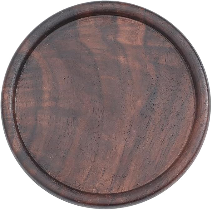 3.5 Inch Round Heat Resistant Wood Drink Mat Black Natural Walnut Coaster by QUALITYCALFOVERA