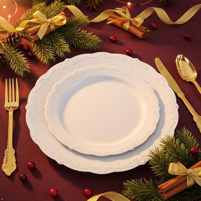 U-QE 100 Pcs White Plastic Plates - Image 5