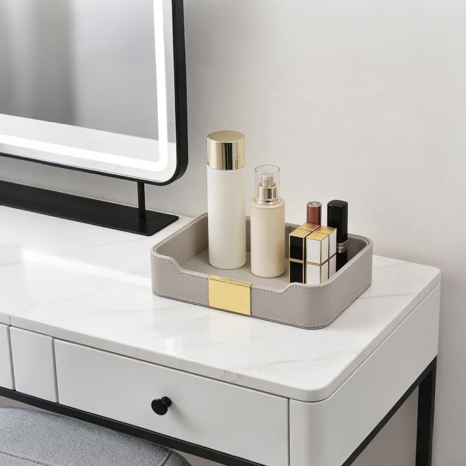 Luxury Leather Valet Tray Desktop Storage Organizer, Bedside Vanity Catchall - Image 4