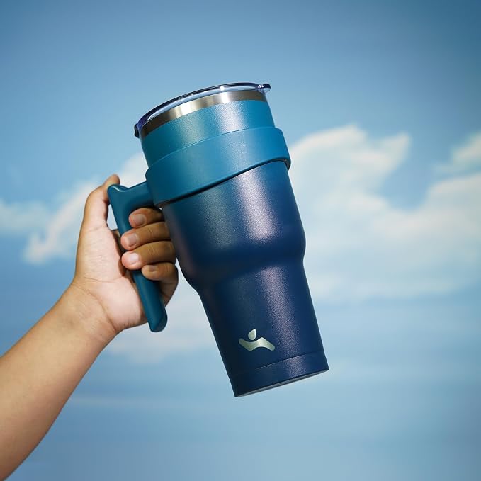 Konokyo 40 oz Tumbler with Handle and Straw, Insulated Travel Mug | Indigo - Image 5