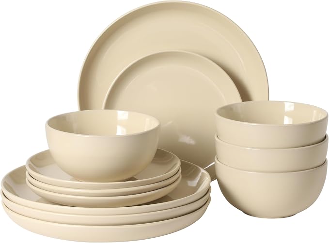 Gibson Home Rockaway 12 Piece Plates and Bowls Matte Glaze Service by GibsonHomewares
