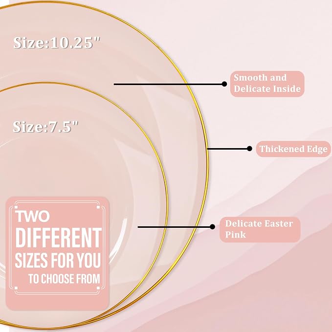 Nervure 100PCS Pink and Gold Plastic Plates, 10.25″ Disposable Dinner Plate | - Image 5