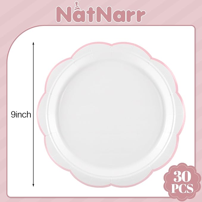 30 Pcs Pink and White Paper Plates, 9 Inch White Plates - Image 2