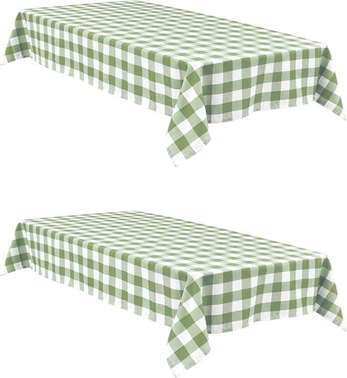 Buffalo Plaid Tablecloth 60 x 102 inch 2 Pack Sage Green and White | Waterproof by Hiasan