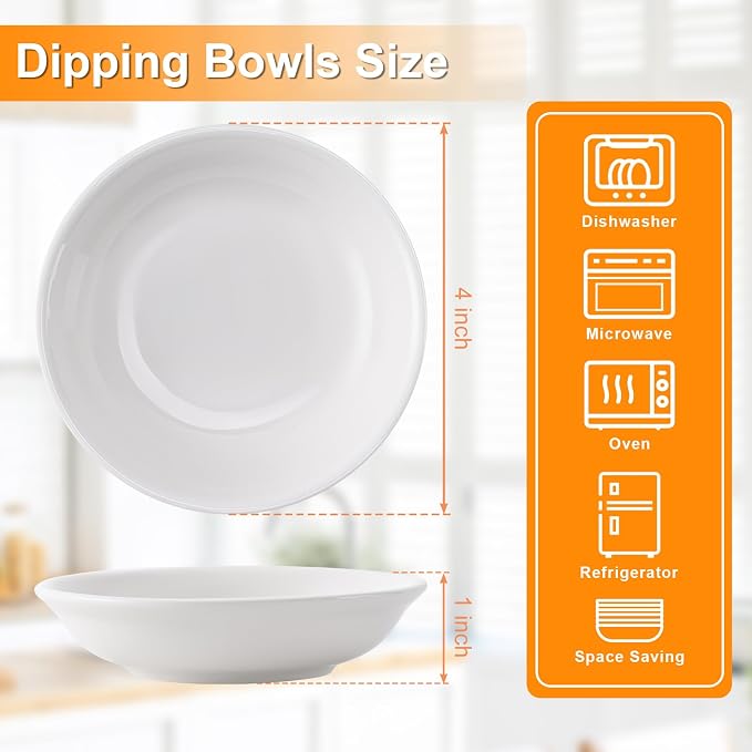 Eisinly 6 Pack Dip Bowls, 3 OZ Ceramic Soy Sauce Dish, BBQ Party Supplies - Image 2