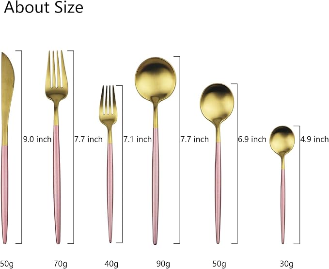 JASHII Luxury 18/10 Pink Handle Flatware Gold Silverware Set 304 Stainless - Image 3