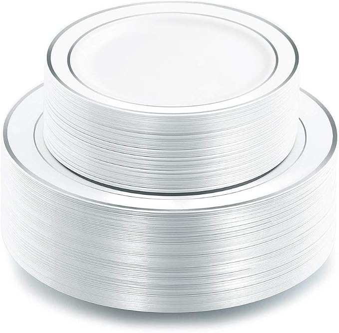 102 Pcs Silver Plastic Plates, Premium Silver Disposable Plates | Plastic by I00000