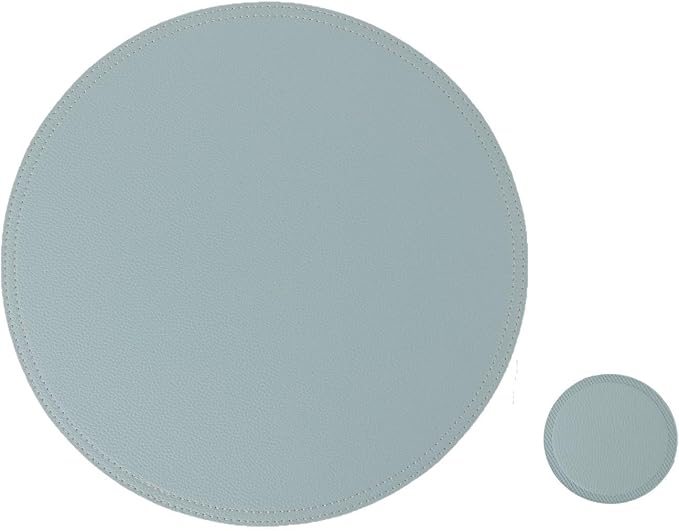 Set of 8 Faux Leather Round Placemats and Coasters, Coffee Mats Kitchen Table by JOVONO