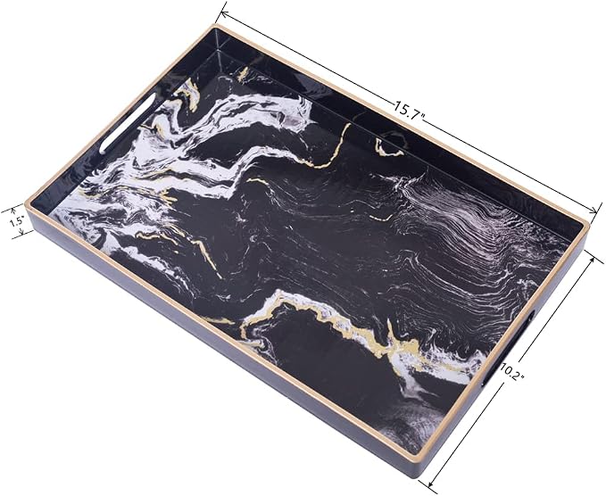 Black Decorative Tray, Plastic Rectangle Serving Tray - Image 3