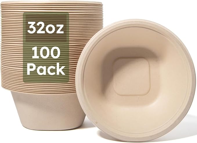32 oz Disposable Paper Bowls, Heavy-Duty Compostable Soup Bowls, Eco-Friendly by Unknown