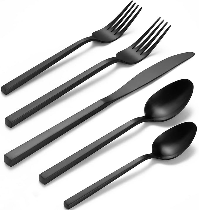 Alata Cube Black 20-Piece Forged Silverware Set Stainless Steel Flatware Set by Alata