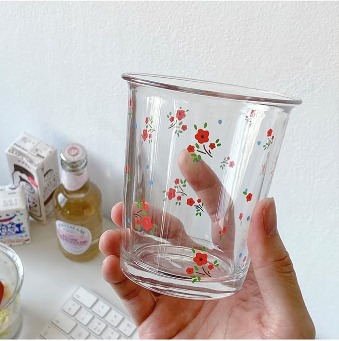 2 Pack 12 OZ Cute Floral Glass Cup French Drinking Glasses | Thick Sturdy - Image 4