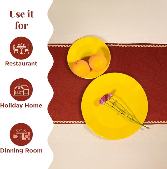 Folkulture Fall Table Runner 90 Inches Long | Burnt Orange Rick Rack | Table - Image 3