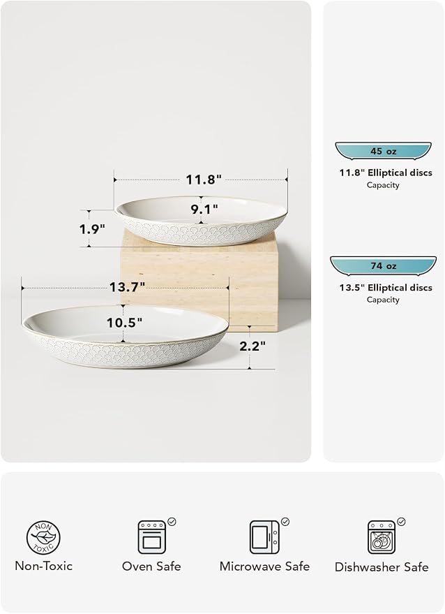LE TAUCI Ceramic Serving Bowls Set of 2, Large Serving Dishes - Image 5