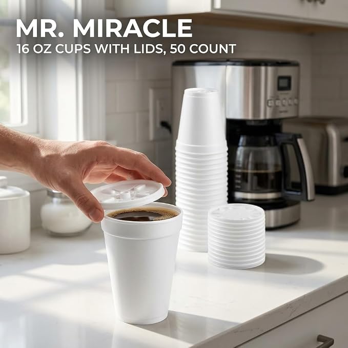 16 OZ Foam Cups With Lids for Hot & Cold Drinks, USA-Made 50-Pack.Ideal - Image 8