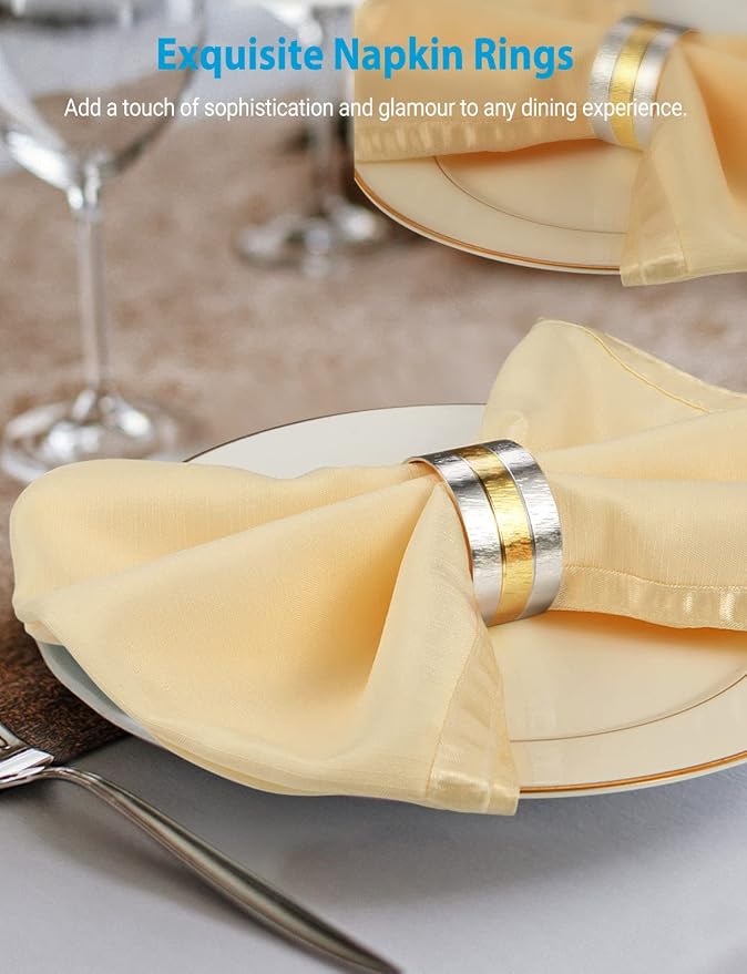 6 Pack Two Tone Textured Napkin Rings Holders Décor Dinner Party Wedding - Image 3