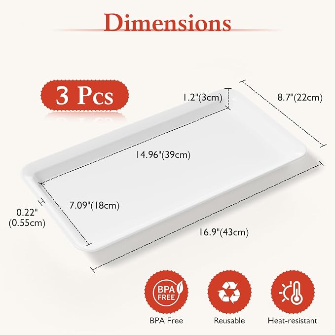 Bumusty 3-Pack Large Melamine Serving Trays Set, 17 x 8.6 in, Cookies and - Image 2