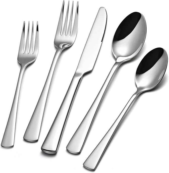 18/10 Stainless Steel Flatware, 20-Piece Forged Silverware Set by KINGSTONE