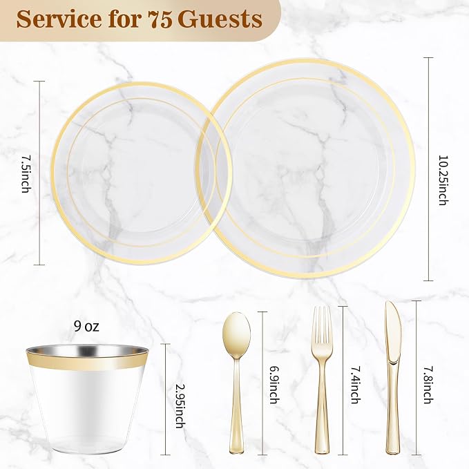 BESTVIP 450PCS Clear Gold Dinnerware Set - Image 2