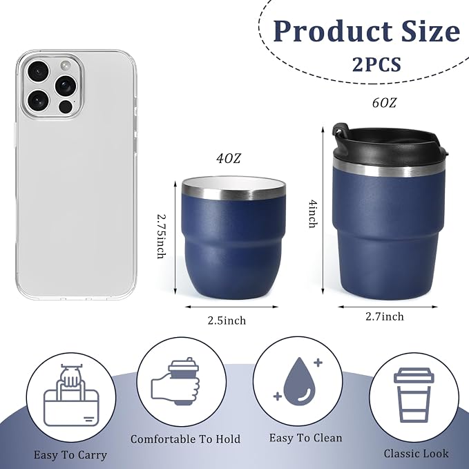 CHLJAR Espresso Cups, 4oz Insulated Espresso Cup Set of 2, Espresso Shot Cups - Image 2