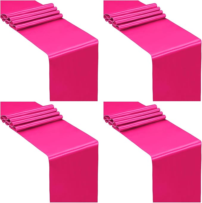 SiinvdaBZX 4 Pcs Hot Pink Satin Table Runner 12 x 108 inches Long | Bright by SiinvdaBZX