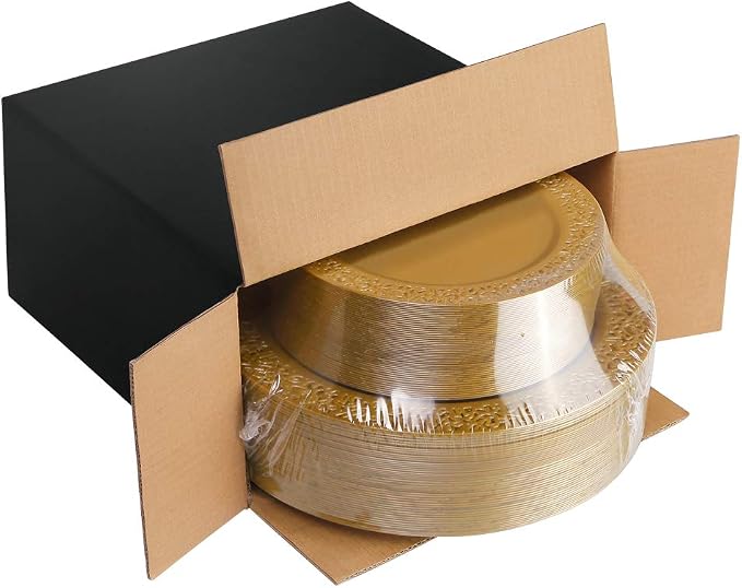 102 PCS Brown Gold Plastic Plates, Lace Design Disposable Plates, BPA Free - Image 6