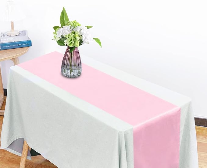 Pink Satin Table Runner, 12x108 Inches, 2 Pack | Silk and Smooth Fabric - Image 2