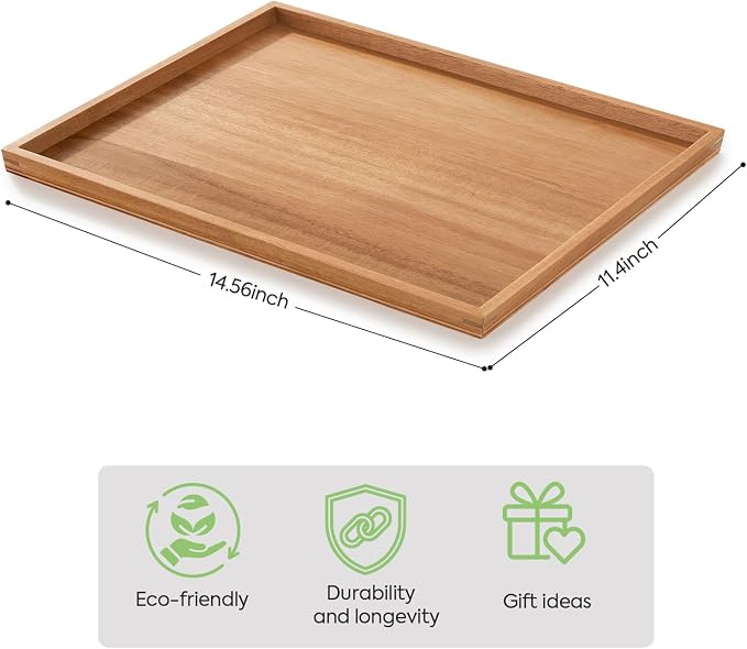 SimpleArt Acacia Wood Serving Tray: Large Rectangular Platter - Image 2