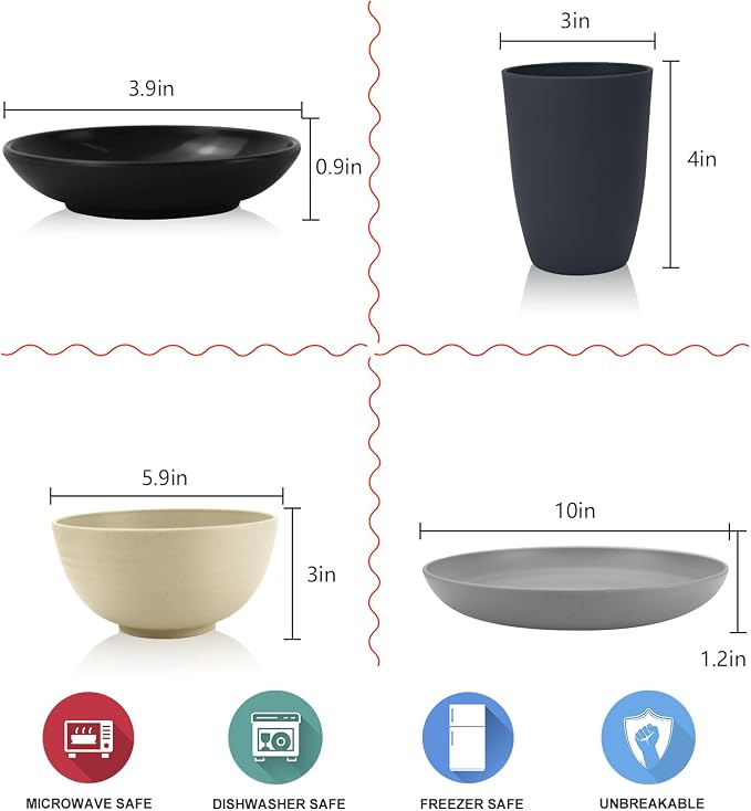 Wheat straw plates and bowls sets of 16 - Image 2