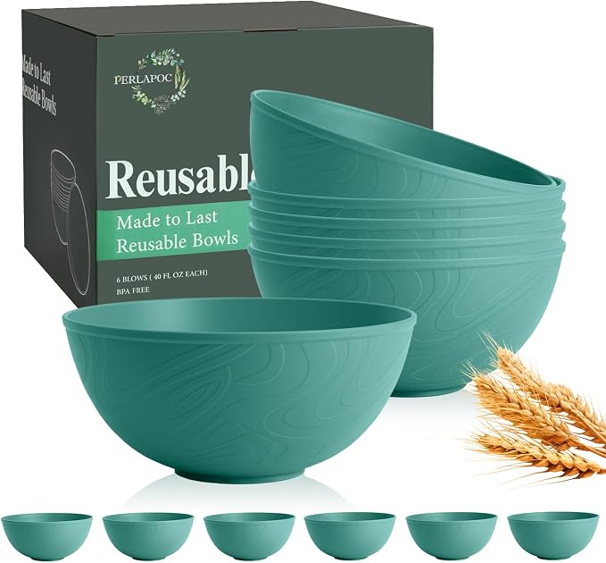 40 OZ Wheat Straw Bowl Sets, Microwave & Dishwasher Safe, Kitchen Bowl Set by Perlapoc