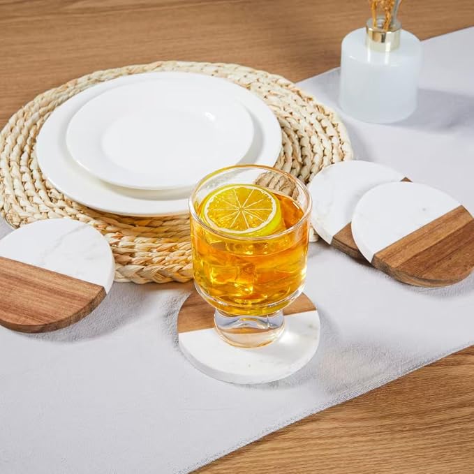 Coasters Set of 4 for Drinks, Marble-Wood Spliced Coaster for Tabletop - Image 5