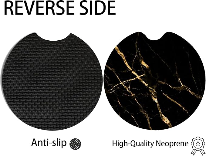 2pcs Black Marble Pattern Car Coasters, Absorbent Universal neoprener Cup - Image 4