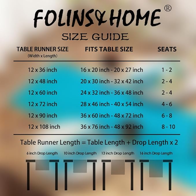 FOLINS&HOME Teal Waterproof Decorative Table Runner 48 Inches Long | 210GSM - Image 6